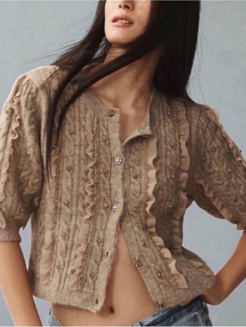 Nwt crochet Beaded Ruffle Knit Cardigan maeve
